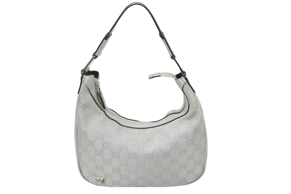 Gucci handbag GG canvas one handle leather shoulder bag tote silver